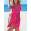 CUPSHE Women’s Swimsuit Cover Up Crochet Hollow Out Beach Summer Dress V Neck Casual Loose Bathing Suit Coverup for Swimwear(Neon Pink)