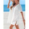 CUPSHE Women’s Swimsuit Cover Up Crochet Hollow Out Beach Summer Dress V Neck Casual Loose Bathing Suit Coverup for Swimwear(White)