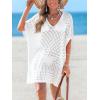 CUPSHE Women’s Swimsuit Cover Up Crochet Hollow Out Beach Summer Dress V Neck Casual Loose Bathing Suit Coverup for Swimwear(White)