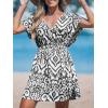 CUPSHE Women’s Swimsuit Coverup Dress Short Sleeve Casual Summer Printed Beach Cover Ups Sundress(Black Geometric)