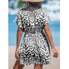 CUPSHE Women’s Swimsuit Coverup Dress Short Sleeve Casual Summer Printed Beach Cover Ups Sundress(Black Geometric)