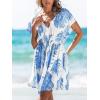 CUPSHE Women’s Swimsuit Coverup Dress Short Sleeve Casual Summer Printed Beach Cover Ups Sundress(Blue Leaves)