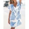 CUPSHE Women’s Swimsuit Coverup Dress Short Sleeve Casual Summer Printed Beach Cover Ups Sundress(Blue Leaves)