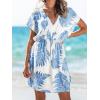 CUPSHE Women’s Swimsuit Coverup Dress Short Sleeve Casual Summer Printed Beach Cover Ups Sundress(Blue Leaves)