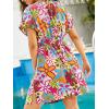 CUPSHE Women’s Swimsuit Coverup Dress Short Sleeve Casual Summer Printed Beach Cover Ups Sundress(Colorful Floral)