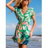 CUPSHE Women’s Swimsuit Coverup Dress Short Sleeve Casual Summer Printed Beach Cover Ups Sundress(Green Tropical)