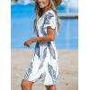 CUPSHE Women’s Swimsuit Coverup Dress Short Sleeve Casual Summer Printed Beach Cover Ups Sundress(Navy Leaf)