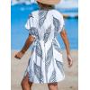 CUPSHE Women’s Swimsuit Coverup Dress Short Sleeve Casual Summer Printed Beach Cover Ups Sundress(Navy Leaf)