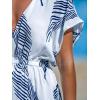 CUPSHE Women’s Swimsuit Coverup Dress Short Sleeve Casual Summer Printed Beach Cover Ups Sundress(Navy Leaf)