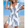 CUPSHE Women’s Swimsuit Coverup Dress Short Sleeve Casual Summer Printed Beach Cover Ups Sundress(Navy Leaf)