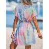 CUPSHE Women’s Swimsuit Coverup Dress Short Sleeve Casual Summer Printed Beach Cover Ups Sundress(Tie Dye)