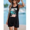 CUPSHE Womens Swimsuit Coverup Sleeveless Swimwear Beach Cover Ups Sheer Twisted Basic Tank Dress(Black Print)