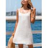 CUPSHE Womens Swimsuit Coverup Spaghetti Strap Eyelet Swimwear Beach Cover Ups Sleeveless Lined Dress(White)