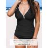 CUPSHE Women’s Tankini Set Two Piece Bathing Suit Tummy Control Crisscross Back Tie Mid Rise Shell Stitched(Black)