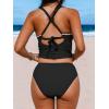CUPSHE Women’s Tankini Set Two Piece Bathing Suit Tummy Control Crisscross Back Tie Mid Rise Shell Stitched(Black)
