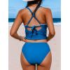 CUPSHE Women’s Tankini Set Two Piece Bathing Suit Tummy Control Crisscross Back Tie Mid Rise Shell Stitched(Blue)