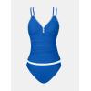 CUPSHE Women’s Tankini Set Two Piece Bathing Suit Tummy Control Crisscross Back Tie Mid Rise Shell Stitched(Blue)
