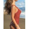 CUPSHE Women’s Tankini Set Two Piece Bathing Suit Tummy Control Crisscross Back Tie Mid Rise Shell Stitched(Brick Red/Tropical)