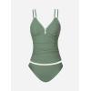 CUPSHE Women’s Tankini Set Two Piece Bathing Suit Tummy Control Crisscross Back Tie Mid Rise Shell Stitched(Green)