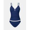 CUPSHE Women’s Tankini Set Two Piece Bathing Suit Tummy Control Crisscross Back Tie Mid Rise Shell Stitched(Navy Blue)