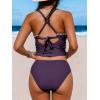 CUPSHE Women’s Tankini Set Two Piece Bathing Suit Tummy Control Crisscross Back Tie Mid Rise Shell Stitched(Plum Purple)