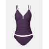 CUPSHE Women’s Tankini Set Two Piece Bathing Suit Tummy Control Crisscross Back Tie Mid Rise Shell Stitched(Plum Purple)