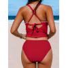 CUPSHE Women’s Tankini Set Two Piece Bathing Suit Tummy Control Crisscross Back Tie Mid Rise Shell Stitched(Red)