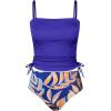 CUPSHE Women’s Tankini Set Two Piece Swimsuit Ruched Drawstring Bathing Suits with High Waisted Bottom Rib(Azure Blue Floral)