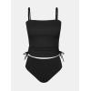CUPSHE Women’s Tankini Set Two Piece Swimsuit Ruched Drawstring Bathing Suits with High Waisted Bottom Rib(Black)