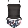 CUPSHE Women’s Tankini Set Two Piece Swimsuit Ruched Drawstring Bathing Suits with High Waisted Bottom Rib(Black Floral)