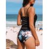 CUPSHE Women’s Tankini Set Two Piece Swimsuit Ruched Drawstring Bathing Suits with High Waisted Bottom Rib(Black Floral)