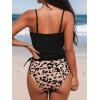CUPSHE Women’s Tankini Set Two Piece Swimsuit Ruched Drawstring Bathing Suits with High Waisted Bottom Rib(Black Leopard)