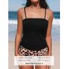 CUPSHE Women’s Tankini Set Two Piece Swimsuit Ruched Drawstring Bathing Suits with High Waisted Bottom Rib(Black Leopard)