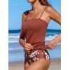 CUPSHE Women’s Tankini Set Two Piece Swimsuit Ruched Drawstring Bathing Suits with High Waisted Bottom Rib(Brick Red Floral)