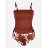 CUPSHE Women’s Tankini Set Two Piece Swimsuit Ruched Drawstring Bathing Suits with High Waisted Bottom Rib(Brick Red Floral)