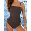 CUPSHE Women’s Tankini Set Two Piece Swimsuit Ruched Drawstring Bathing Suits with High Waisted Bottom Rib(Chocolate Brown)