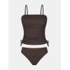 CUPSHE Women’s Tankini Set Two Piece Swimsuit Ruched Drawstring Bathing Suits with High Waisted Bottom Rib(Chocolate Brown)