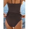 CUPSHE Women’s Tankini Set Two Piece Swimsuit Ruched Drawstring Bathing Suits with High Waisted Bottom Rib(Chocolate Brown)