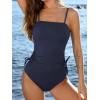 CUPSHE Women’s Tankini Set Two Piece Swimsuit Ruched Drawstring Bathing Suits with High Waisted Bottom Rib(Dark Navy Blue)