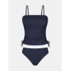 CUPSHE Women’s Tankini Set Two Piece Swimsuit Ruched Drawstring Bathing Suits with High Waisted Bottom Rib(Dark Navy Blue)