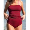 CUPSHE Women’s Tankini Set Two Piece Swimsuit Ruched Drawstring Bathing Suits with High Waisted Bottom Rib(Dark Red)