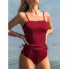CUPSHE Women’s Tankini Set Two Piece Swimsuit Ruched Drawstring Bathing Suits with High Waisted Bottom Rib(Dark Red)