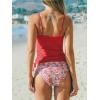 CUPSHE Women’s Tankini Set Two Piece Swimsuit Ruched Drawstring Bathing Suits with High Waisted Bottom Rib(Red Floral)