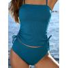 CUPSHE Women’s Tankini Set Two Piece Swimsuit Ruched Drawstring Bathing Suits with High Waisted Bottom Rib(Teal)