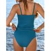 CUPSHE Women’s Tankini Set Two Piece Swimsuit Ruched Drawstring Bathing Suits with High Waisted Bottom Rib(Teal)