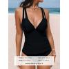 CUPSHE Women’s Tankini Set V Neck Crisscross Adjustable Straps Cutout Two Piece Swimsuit Mid Rise Ruched(Black)