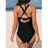 CUPSHE Women’s Tankini Set V Neck Crisscross Adjustable Straps Cutout Two Piece Swimsuit Mid Rise Ruched(Black)