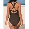 CUPSHE Women’s Tankini Set V Neck Crisscross Adjustable Straps Cutout Two Piece Swimsuit Mid Rise Ruched(Dark Brown)