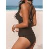 CUPSHE Women’s Tankini Set V Neck Crisscross Adjustable Straps Cutout Two Piece Swimsuit Mid Rise Ruched(Dark Brown)