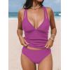 CUPSHE Women’s Tankini Set V Neck Crisscross Adjustable Straps Cutout Two Piece Swimsuit Mid Rise Ruched(Dark Fuchsia)